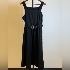 NWOT Nicole Miller Black Linen Blend Midi Jumper Dress with Belt | Size L